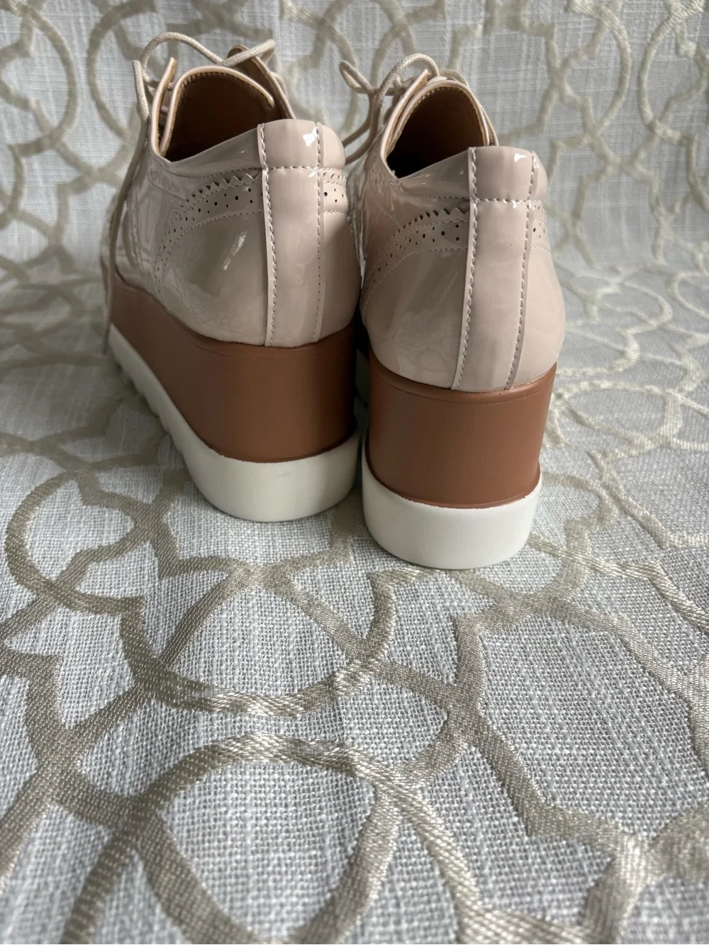 Women's Platform Wingtip Oxfords in Nude Beige